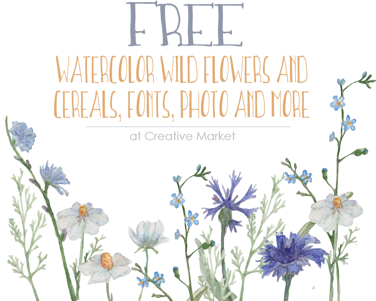 Free Wildflower And Cereals - Watercolor Wildflowers Png Clipart (1350x1050), Png Download