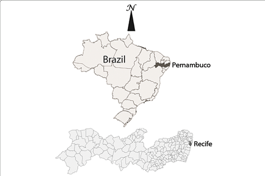 Location Of The Capital City Of Recife, Pernambuco - Map Clipart (850x563), Png Download