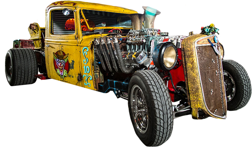 Movie And Tv Star Tribute Cars Coming To The Auto Show, - Vegas Rat Rods Clown Car Clipart (1061x656), Png Download