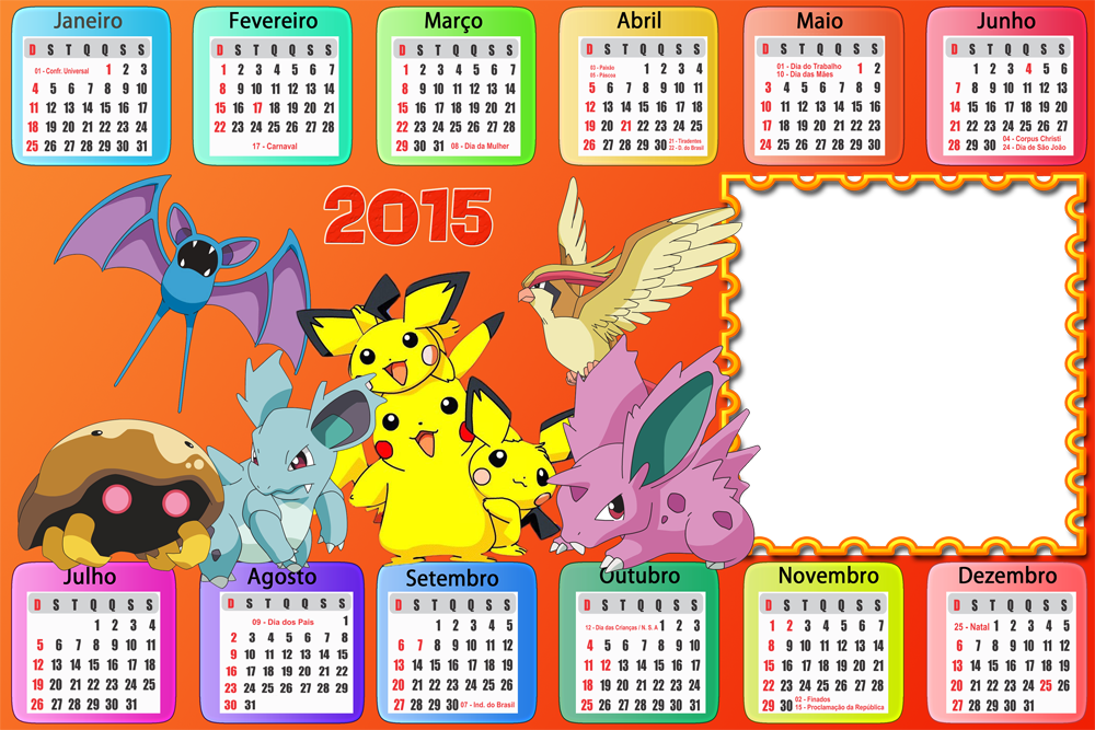 Moldura Pokemon - Calendario Pokemon 2018 Para Imprimir Clipart (1000x667), Png Download