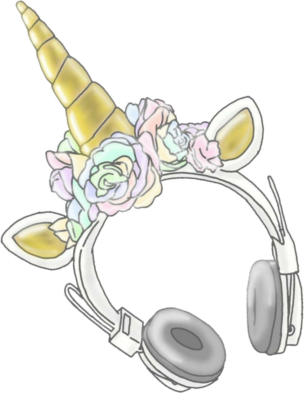 #unicorn #headphones #rose #crown #flower #flowercrown Clipart (979x1265), Png Download