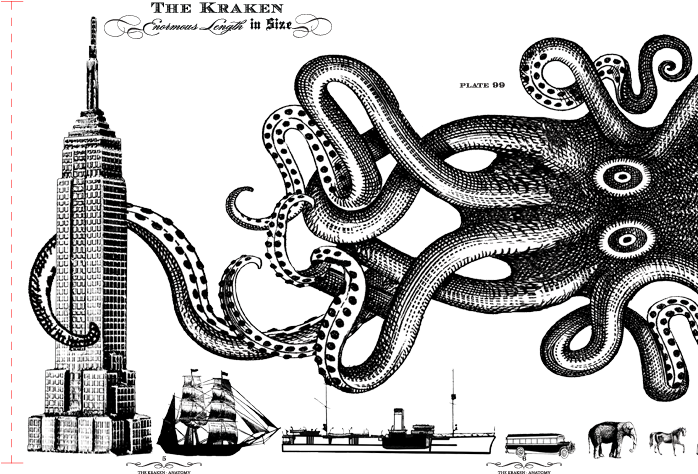 The Kraken Stranger Stranger Illustrative Pinterest - Kraken Rum Ad Clipart (698x474), Png Download