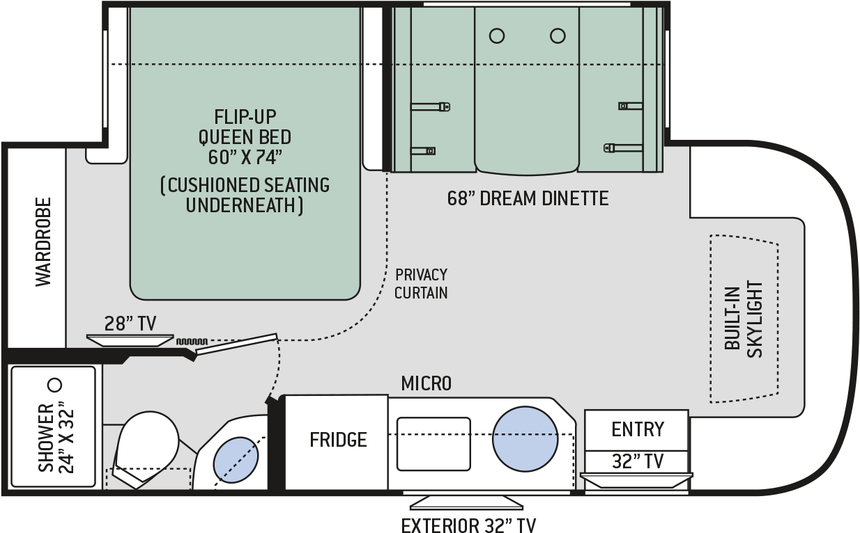 Gemini 23tw Floor Plan - 25 Foot Class C Rv Floor Plans Clipart (1600x800), Png Download