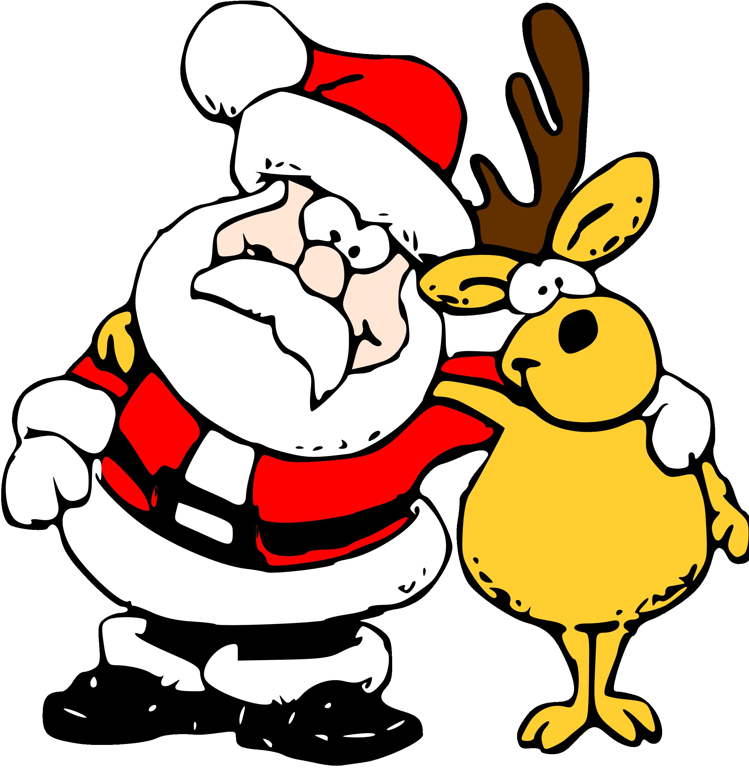 8lgdcxfnl8 - Santa And Reindeer Cartoon Clipart (2555x3467), Png Download