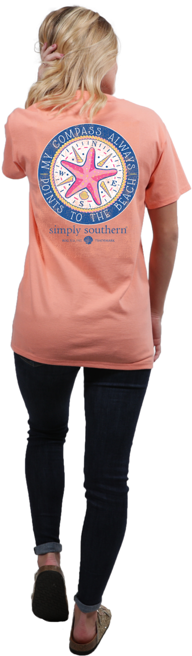 Simply Southern® My Compass Always Points To The Beach - Shirt Clipart (600x1385), Png Download