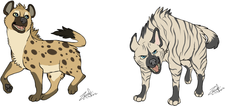 Drawn Hyena Skeleton - Striped And Spotted Hyena Clipart (1024x540), Png Download