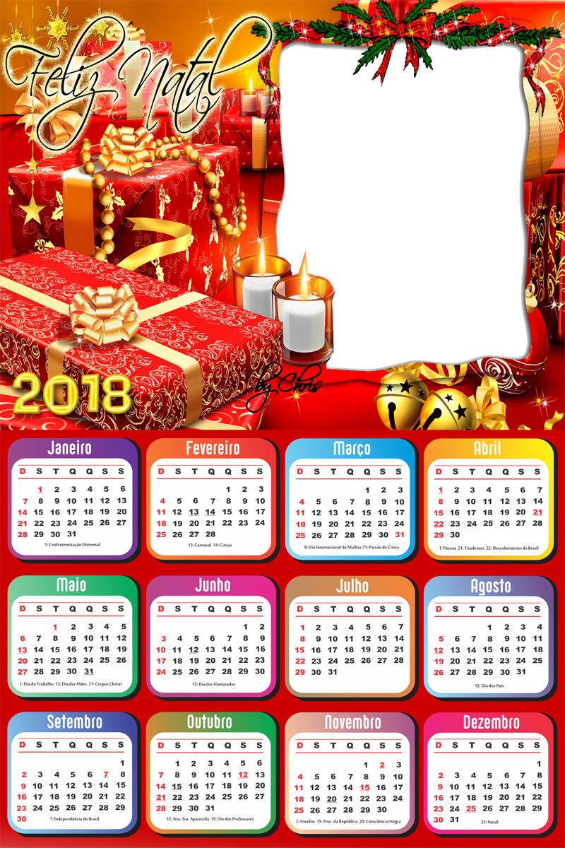 Molduras Calendário 2018 De Natal, Papai Noel E Boas - Christmas Gifts Clipart (800x1200), Png Download