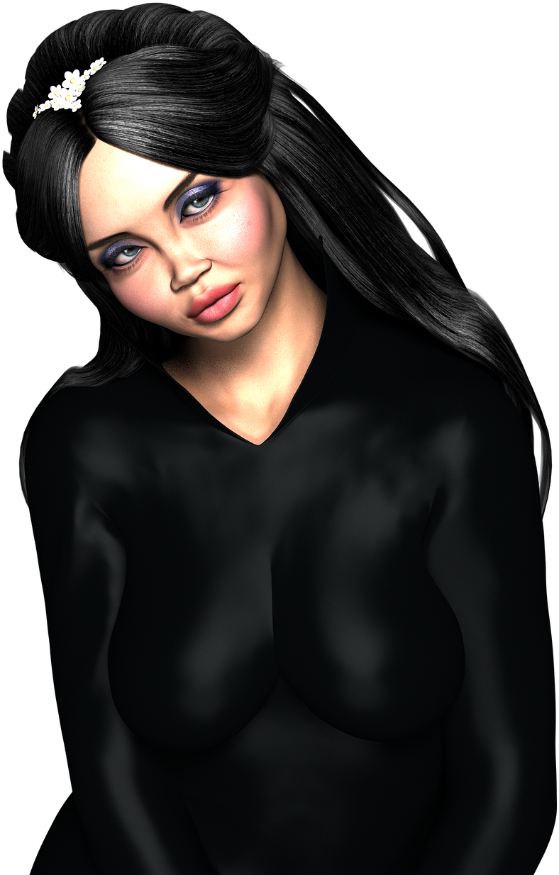 Black Hair Women 3d Clipart (1077x1280), Png Download