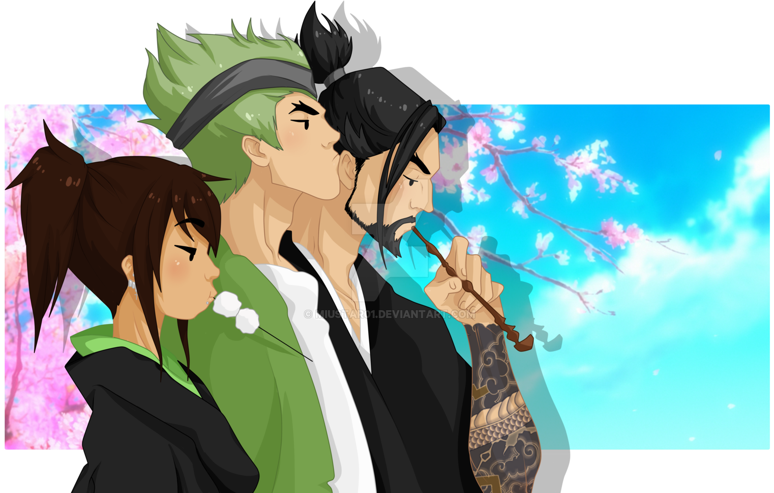 Deviantarco Overwatch Human Hair Color Anime Black - Genji Hanzo Dva Samurai Champloo Clipart (1600x1027), Png Download