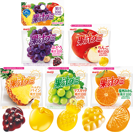 Meiji Kaju Gumi 5 Flavors - 果汁 グミ 食べ きり 5 連 アソート Clipart (630x550), Png Download
