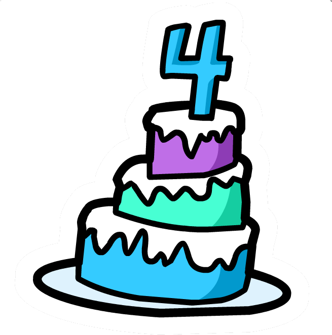 4th Anniversary Cake Pin - Birthday Cake 4 Png Clipart (654x671), Png Download