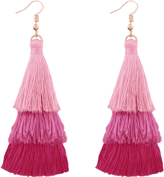 2018 Tassel Layered Hook Drop Earrings In Pink Zaful - Pink Tassel Earrings Png Clipart (558x744), Png Download