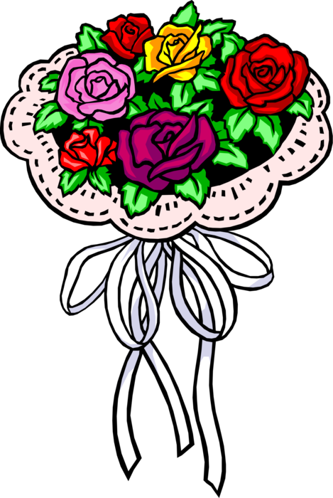Vector Illustration Of Bouquet Of Rose Flowers - Bridal Bouquets Clip Art - Png Download (469x700), Png Download