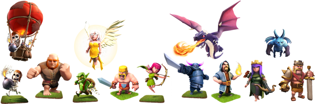 Add More Fun And Adventures In Clash Of Clans Game - All Troops Of Coc Clipart (1200x403), Png Download