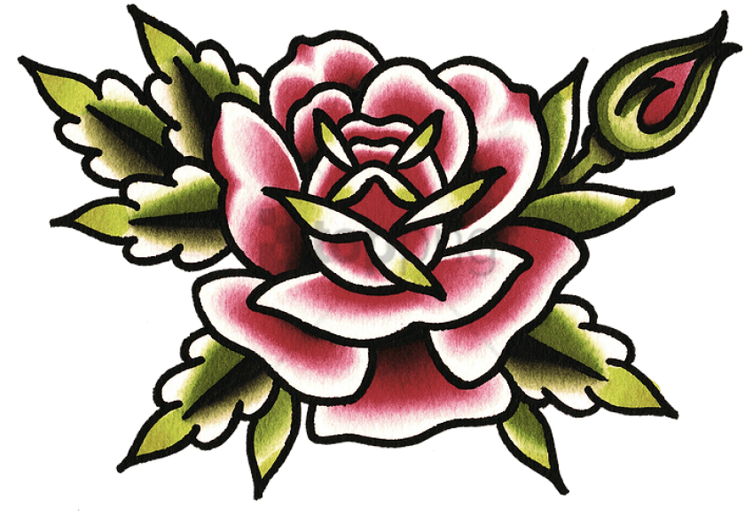 Free Png Flower Tattoo Png Image With Transparent Background - Traditional Rose Tattoo Png Clipart (850x596), Png Download