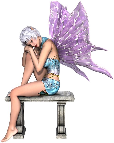 Fairy, Girl, Wings, Bench, White Hair, Fairytale, 3d - Hadas Pelo Blanco Clipart (504x640), Png Download