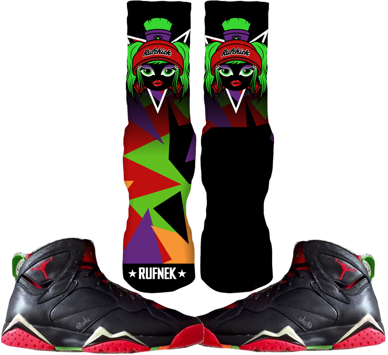 Marvin The Martian 7 Custom Socks Clipart (773x707), Png Download