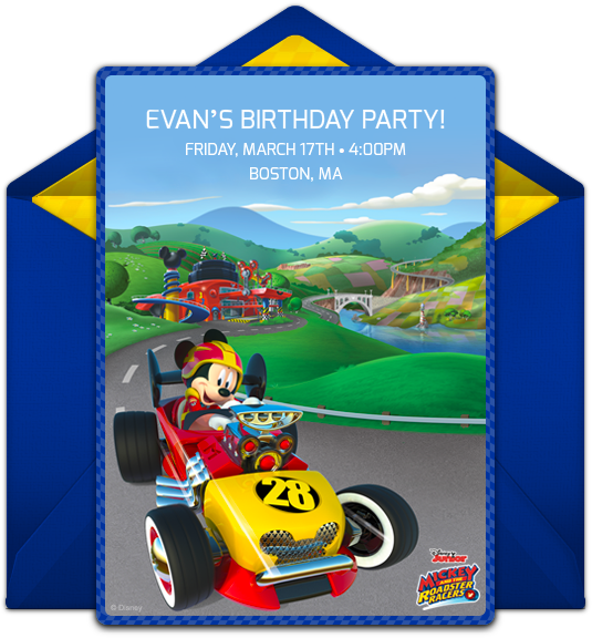 Mickey Mouse Roadster Online Invitation - Princess Celestia Birthday Invitations Clipart (650x650), Png Download