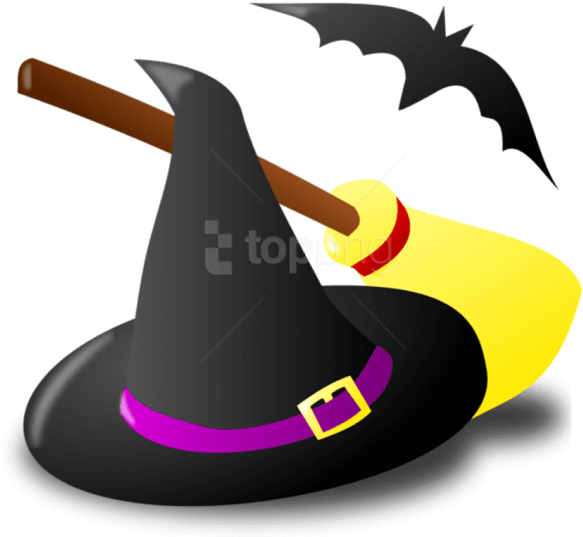 Free Png Halloween Witch Hat Broom And Bat Png Images - Halloween Clipart Png Transparent Png (850x801), Png Download