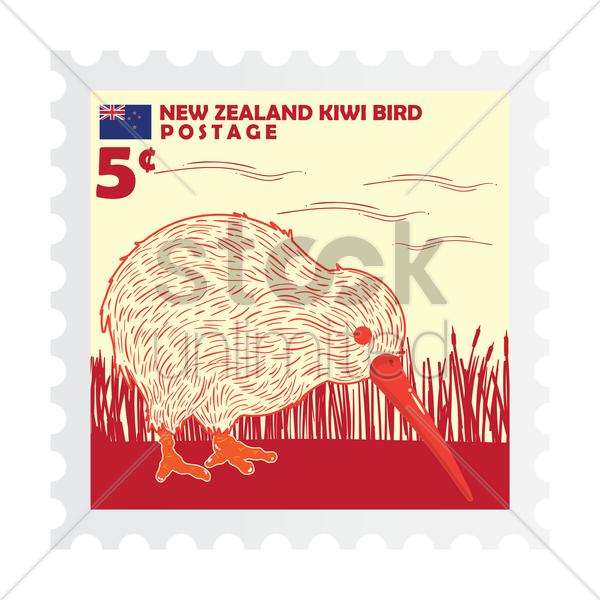 New Zealand Postage Stamp Design Vector Graphic - New Zealand Kiwi Stamp Clipart (600x600), Png Download