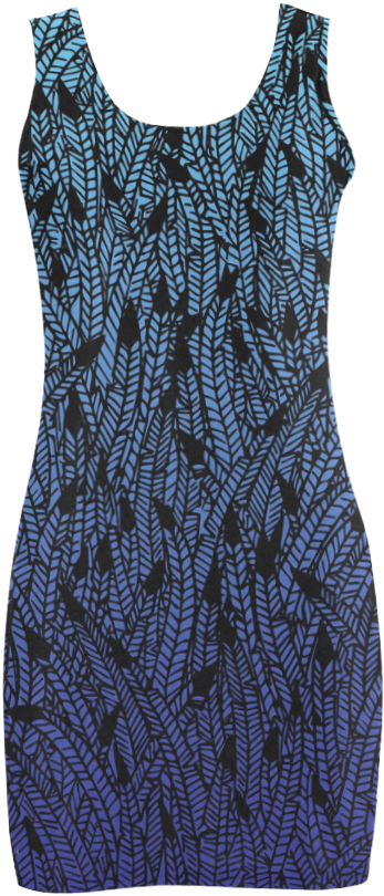 Blue Ombre Black Feather Pattern Medea Vest Dress - Day Dress Clipart (1000x1000), Png Download