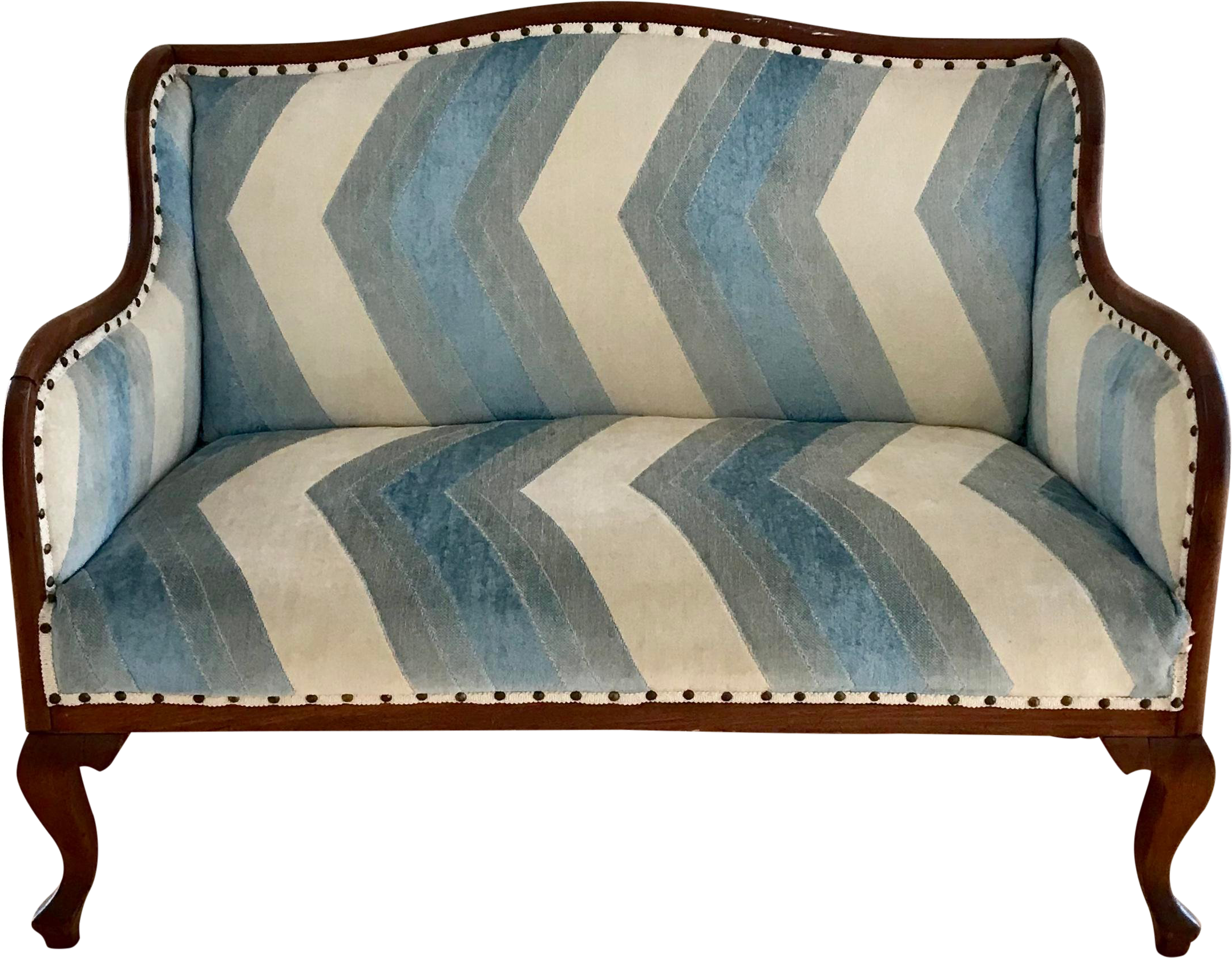 Vintage Chevron Fabric Upholstered Bench Settee On - Studio Couch Clipart (2398x1866), Png Download