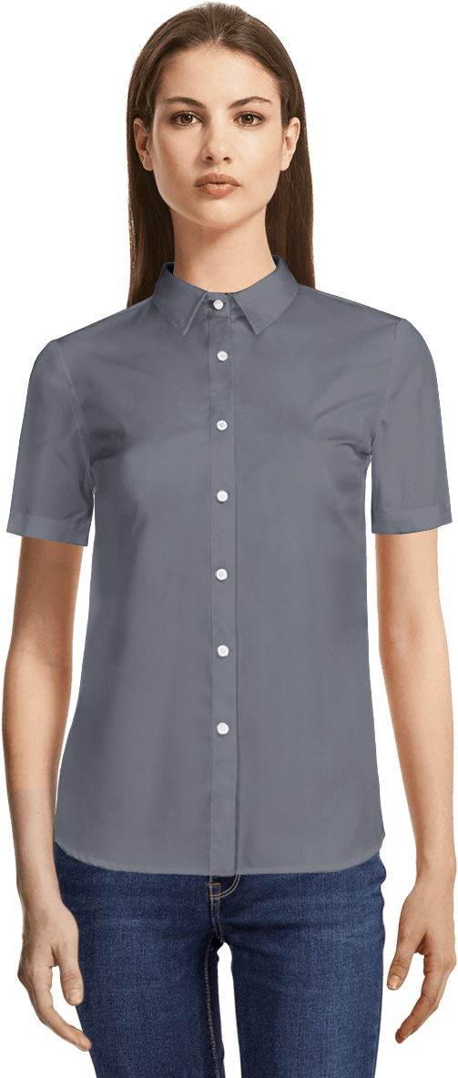 Grey 100% Cotton Shirt - Lapel Clipart (655x1210), Png Download