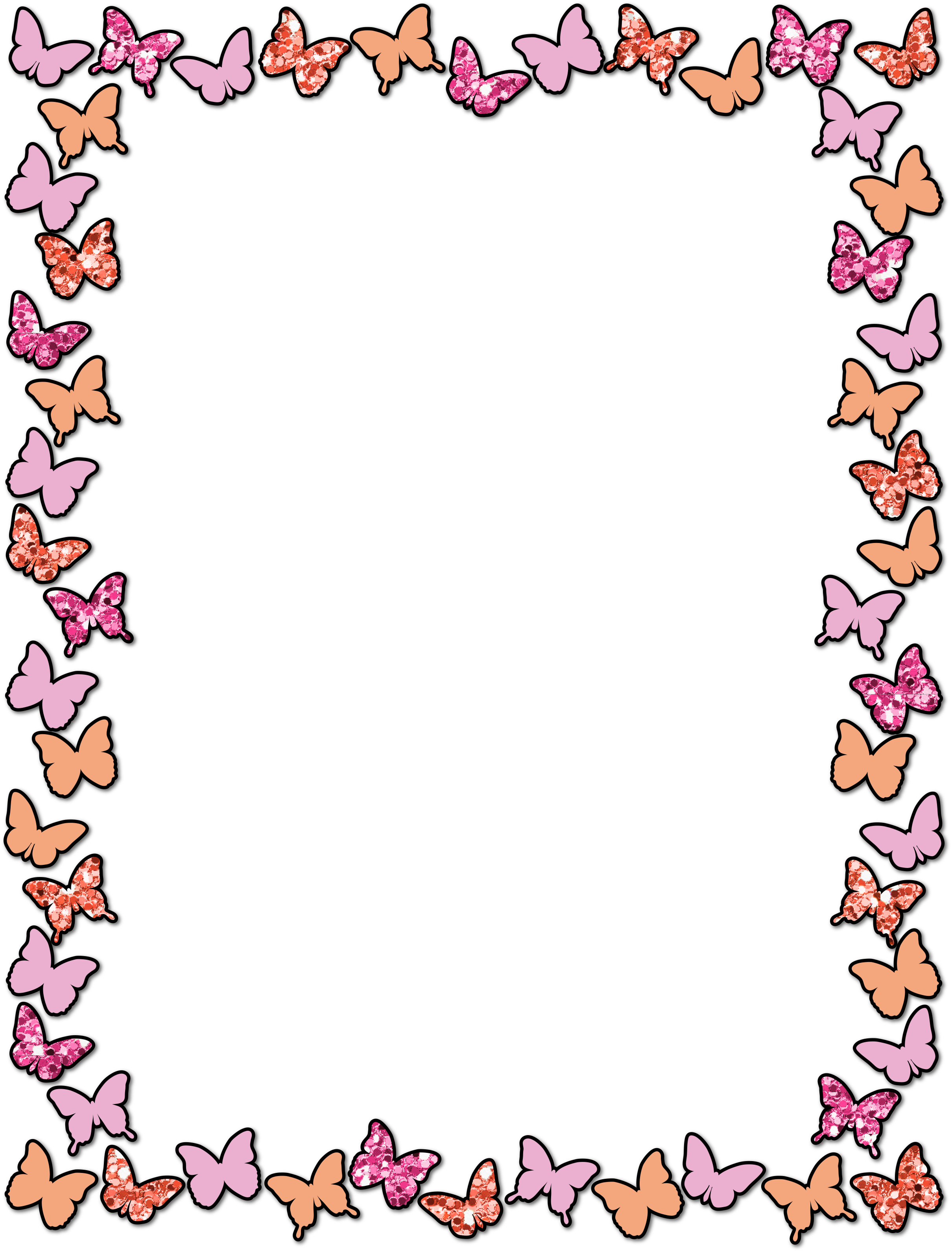 Cute Butterflies - Cute Border Design Png Clipart (2420x3182), Png Download