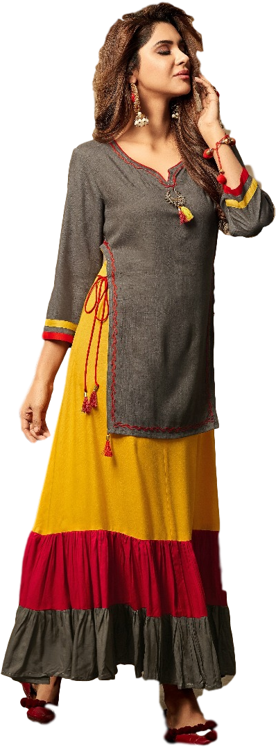 S4u Multicoloured Cotton Double Layered Kurti - Formal Wear Clipart (690x1280), Png Download