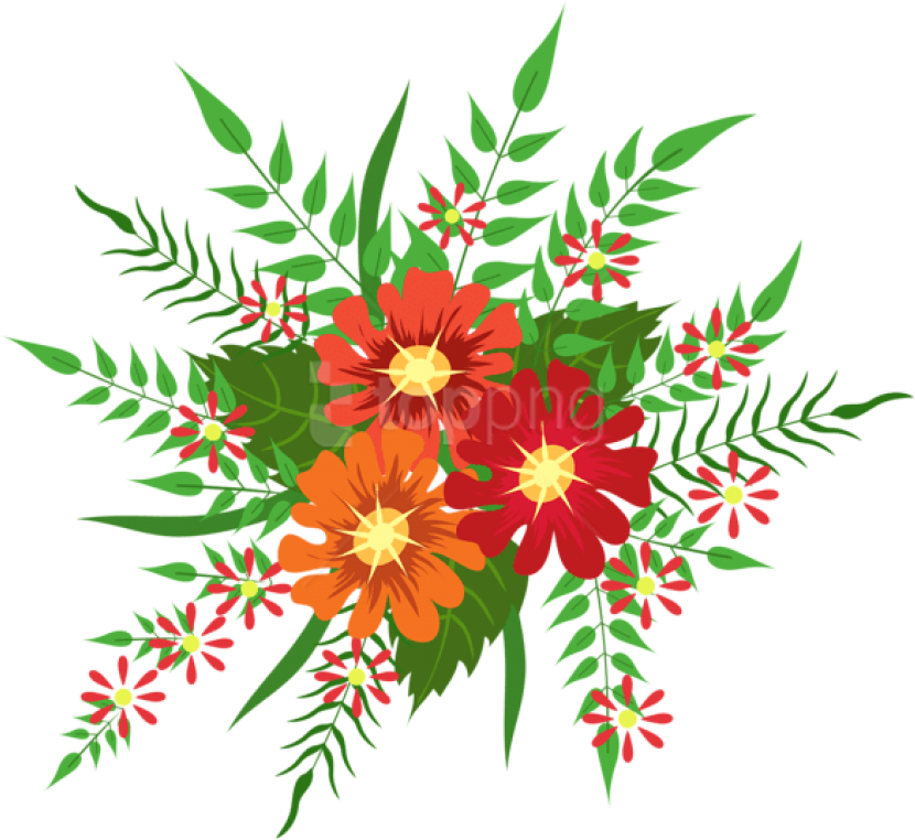 Free Png Download Red And Orange Flowers Decoration - Red And Orange Flowers Clipart Transparent Png (850x790), Png Download