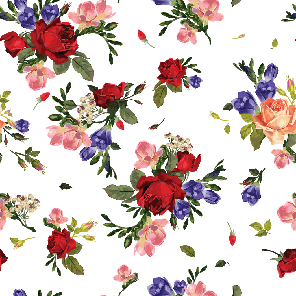 Floral Flowers Background Roses - 花 印花 Clipart (1024x1024), Png Download