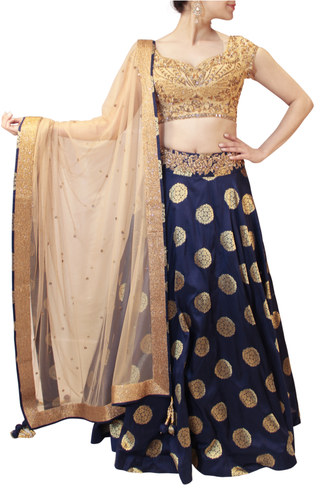 Blue And Gold Bridal Lehenga Clipart (894x1024), Png Download
