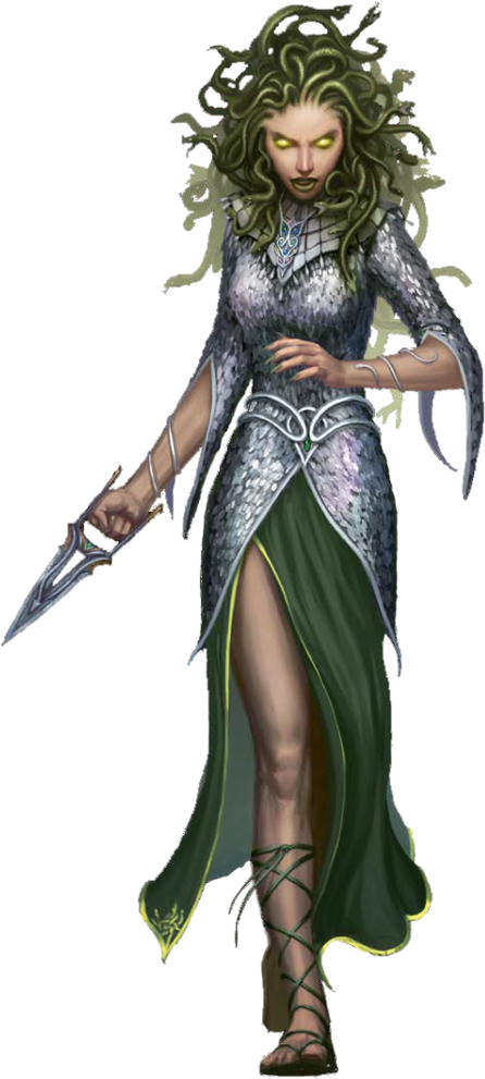 Medusa Chainmail Armor W Fist Punch Dagger - D&d Medusa Player Character Clipart (446x991), Png Download