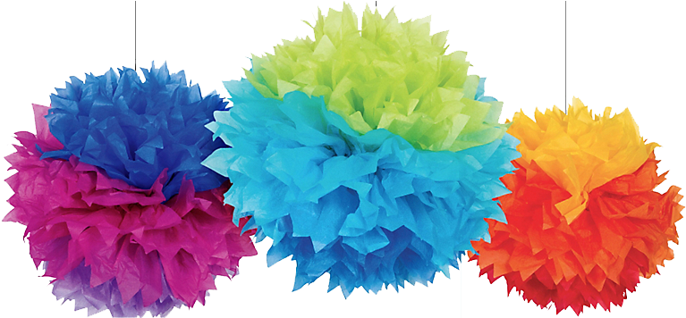 Rainbow Fluffy Pom Decorations - Paper Decoration Png Clipart (788x439), Png Download