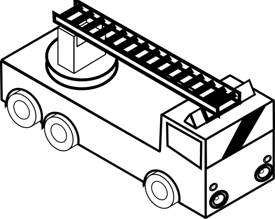 Clip Art Free Stock Pictures Of Fire Trucks To Color - Fire Truck Toy Black And White - Png Download (940x748), Png Download