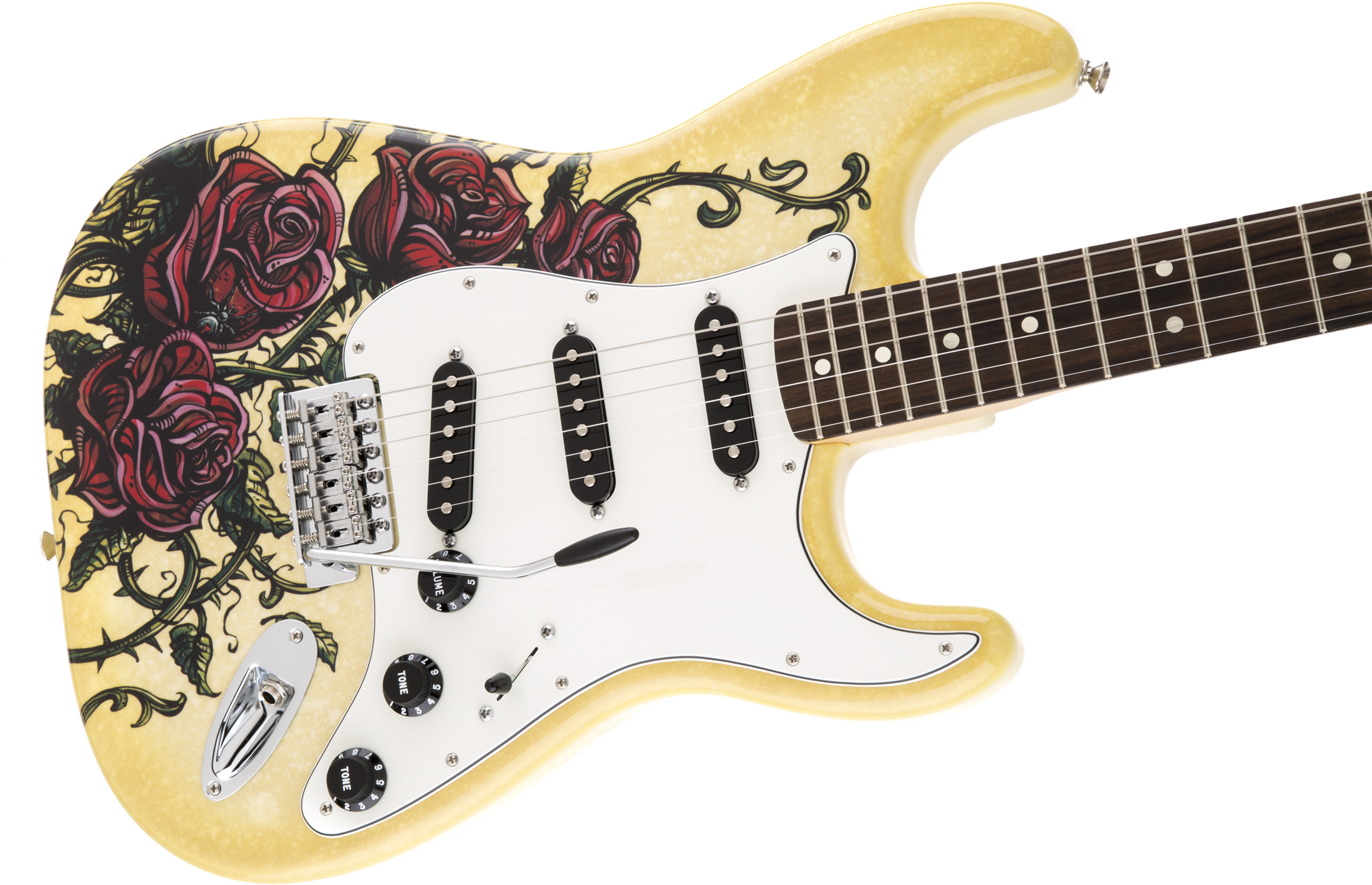 Rose Tattoo Stratocaster Guitar, Fender - Special Edition David Lozeau Art Stratocaster Clipart (2270x1465), Png Download