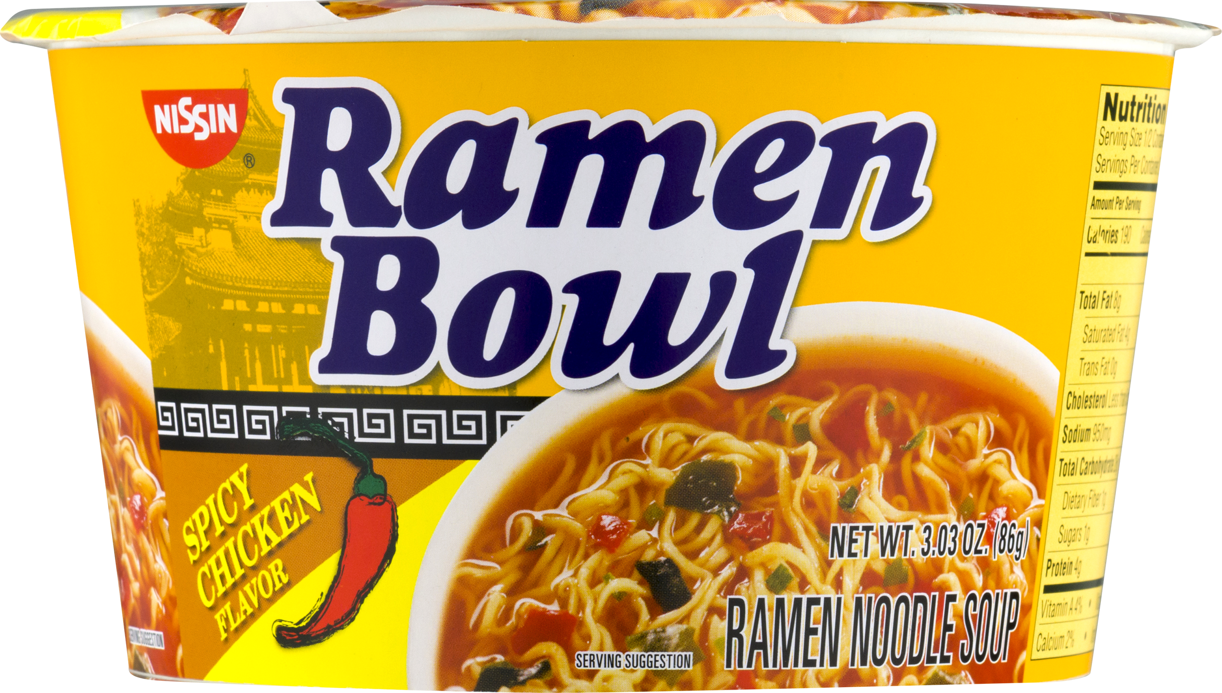 Nissin Ramen Bowl Spicy Chicken Flavor Ramen Noodle - Convenience Food Clipart (2500x1418), Png Download