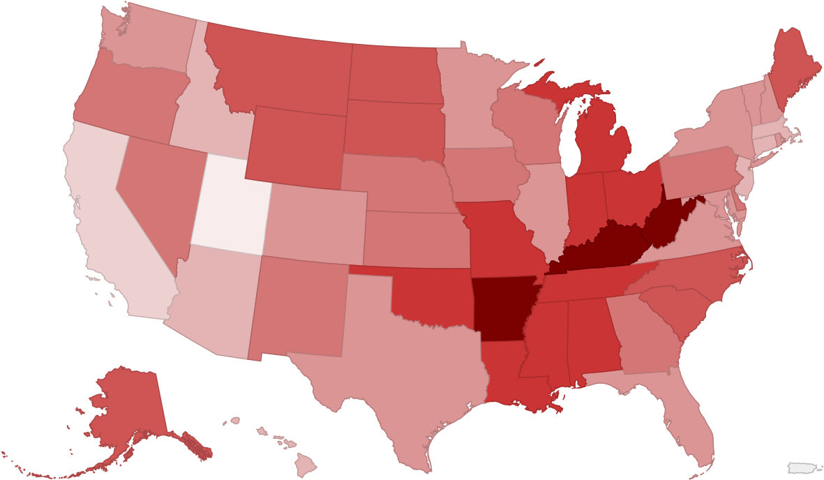 United States Map Of Adult Smoking Prevalence By State Clipart (1280x751), Png Download