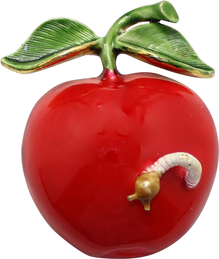 Vintage Original By Robert Enamel Apple With Worm Brooch - Fruit Clipart (827x981), Png Download