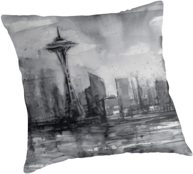 Seattle Skyline Painting Watercolor Clipart (875x875), Png Download
