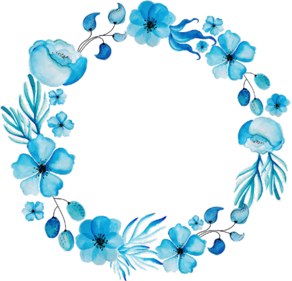 #ftestickers #flowers #frame #circle #watercolor #blue - Blue Flower Wreath Png Clipart (1024x985), Png Download