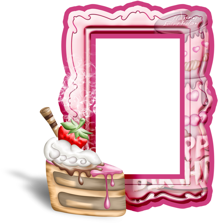 Pink Birthday Transparent Frame With Cake - Birthday Picture Frames With Transparent Background Clipart (781x800), Png Download