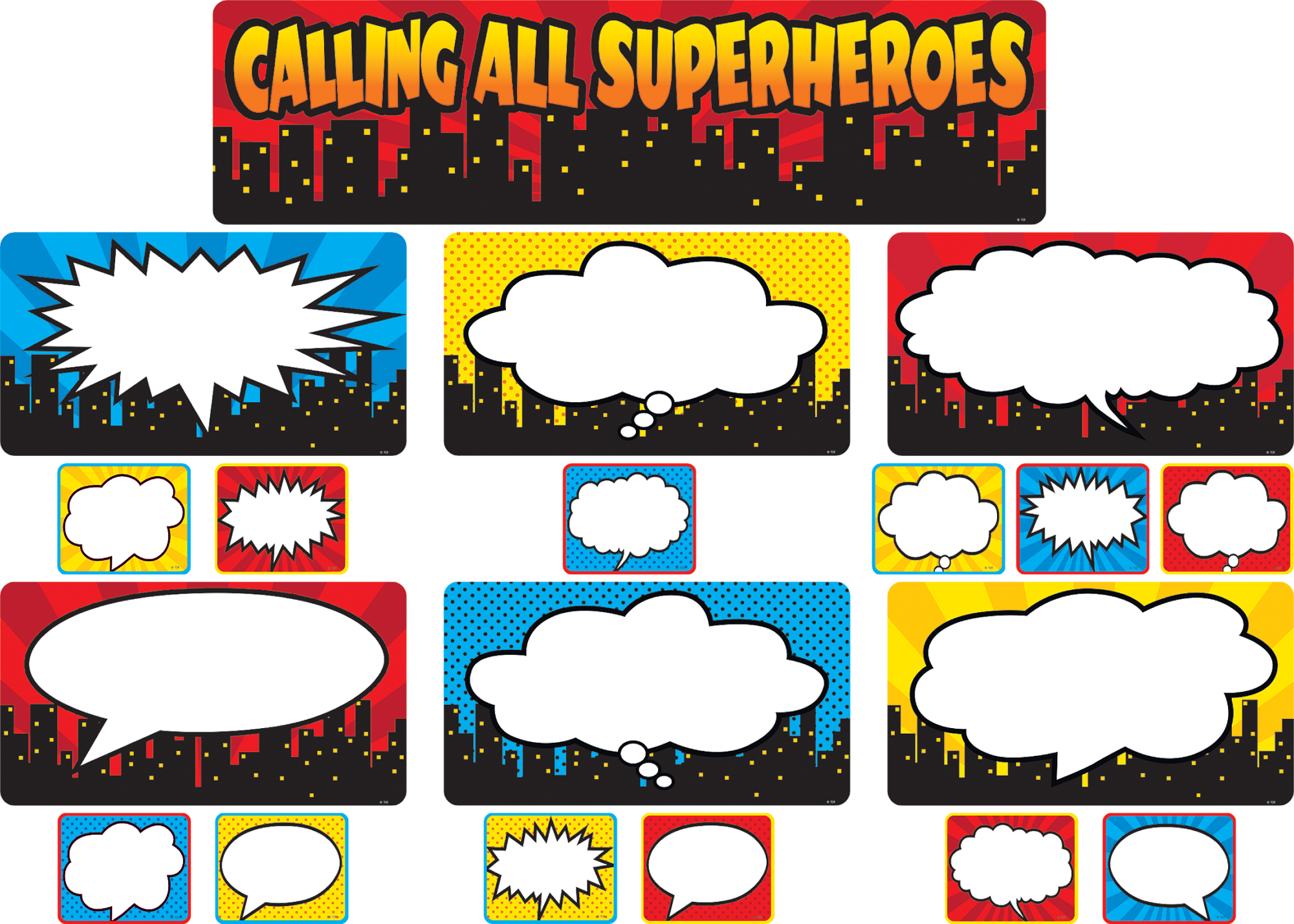 Black And White Boarder Huge Freebie - Superhero Bulletin Board Set Clipart (2000x1429), Png Download