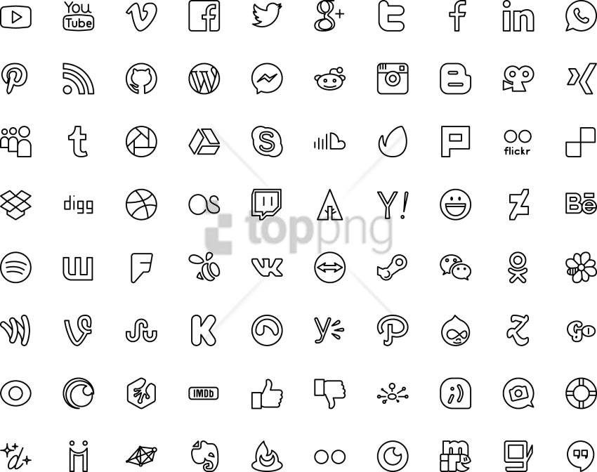 Free Png Icon Social Icons - Outline Icons Clipart (850x672), Png Download