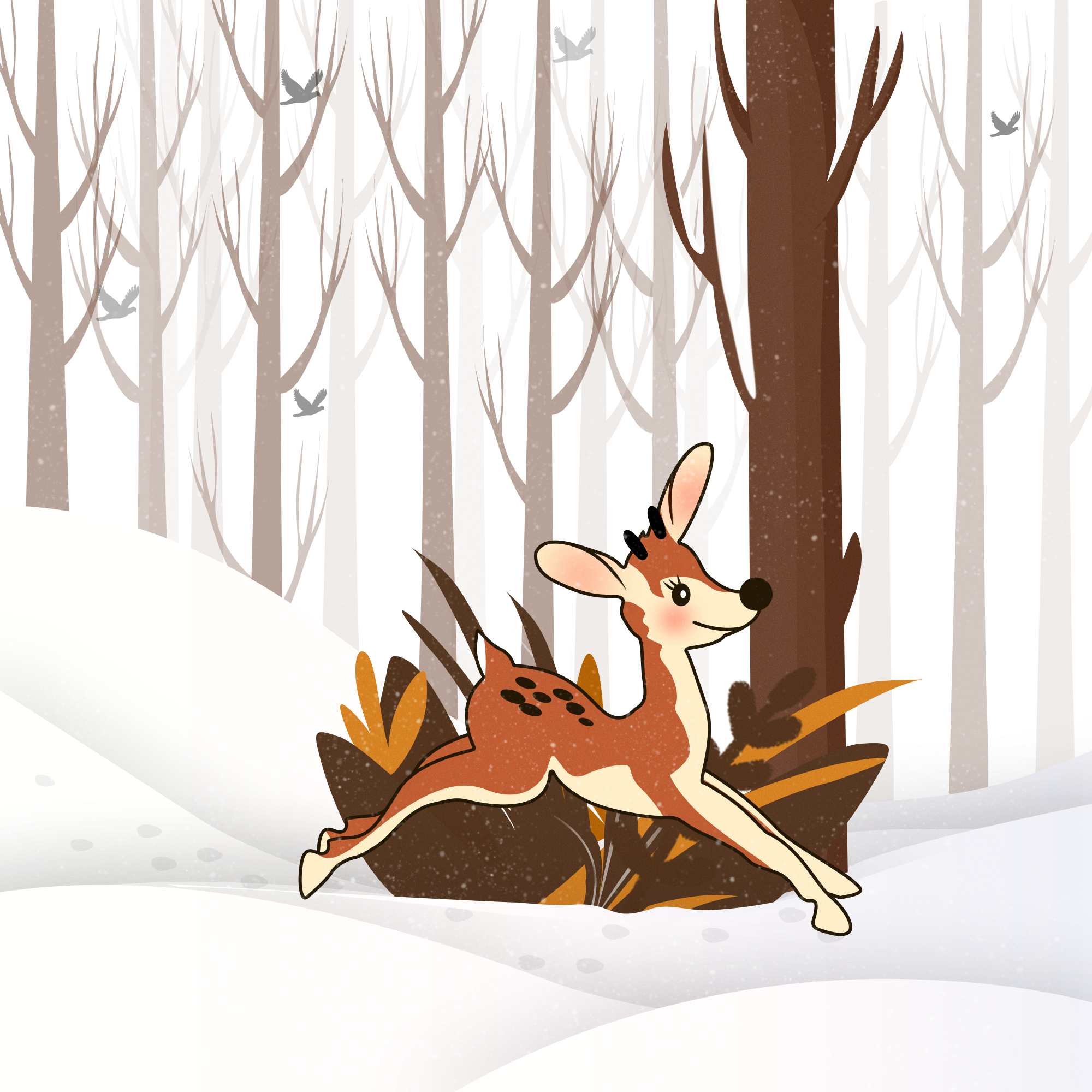 Fawn Running Deer Snow Winter Png And Psd - Psd Clipart (2000x2000), Png Download