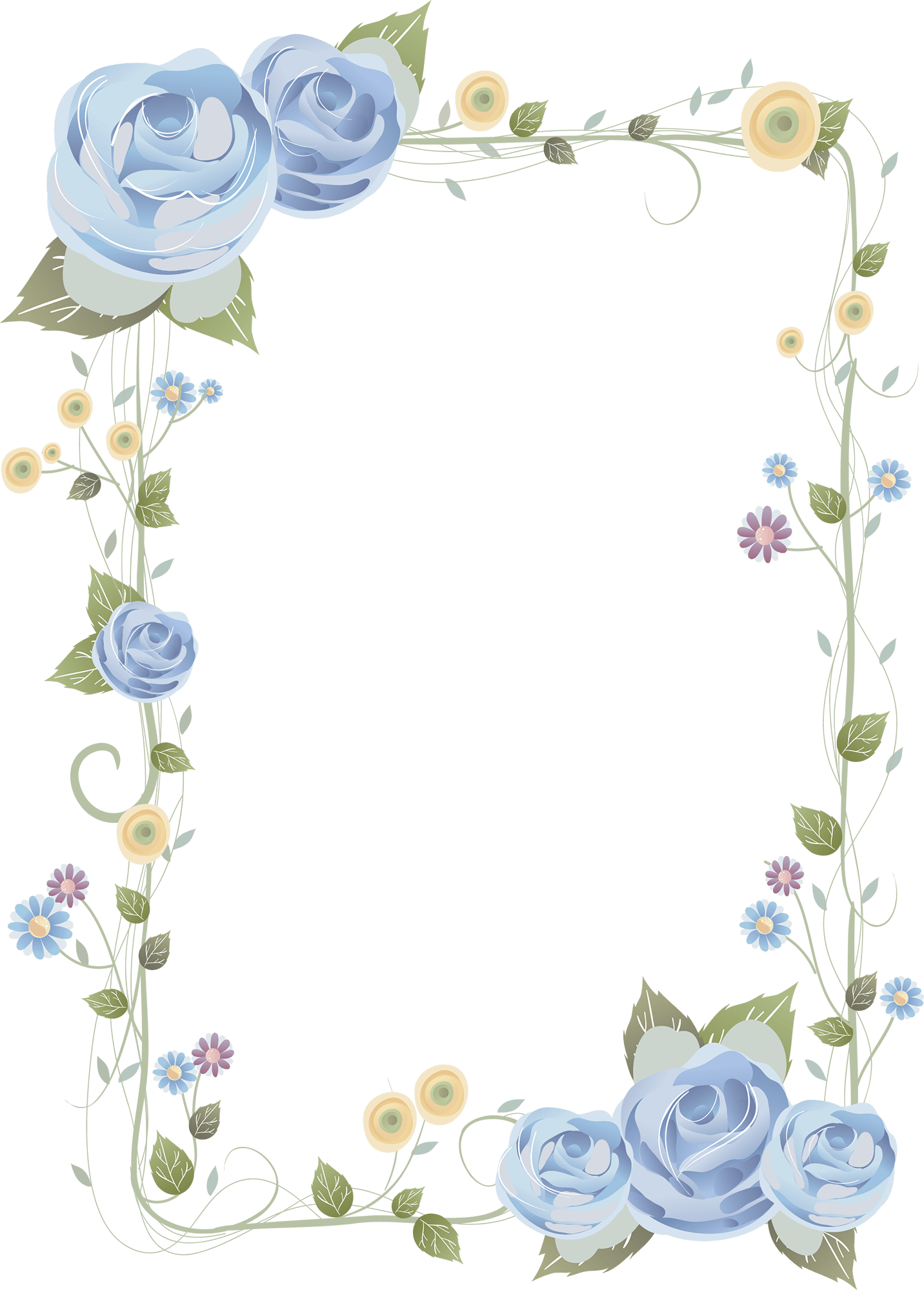 Blue Rose Frame - Blue Floral Border Background Clipart (1432x2000), Png Download