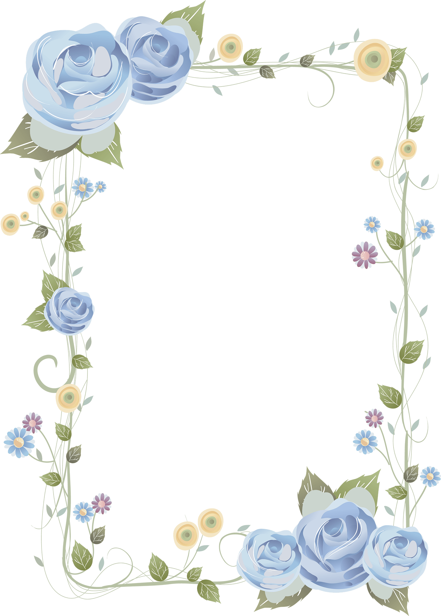 Download Blue Rose Frame - Blue Floral Border Background Clipart Png