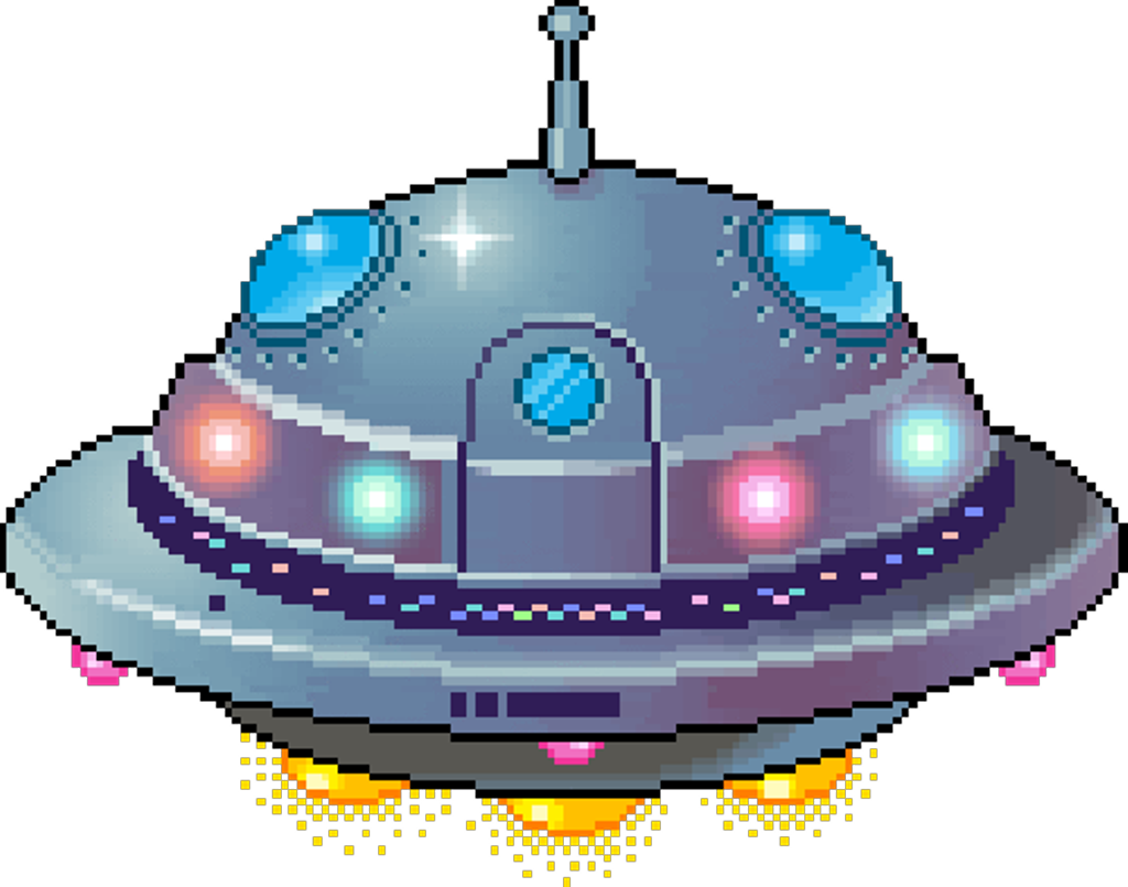#pixel #space #ufo #spaceship #metal #lights #colors - Ufo Gif With Transparent Background Clipart (1024x805), Png Download