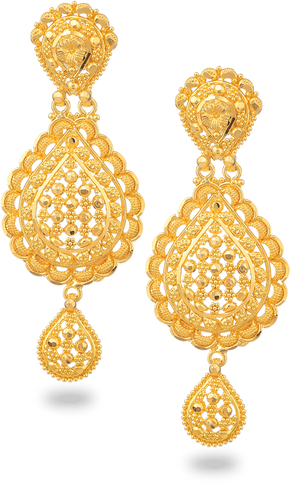 Jali 22ct Gold Filigree Earring - Earrings Clipart (566x945), Png Download