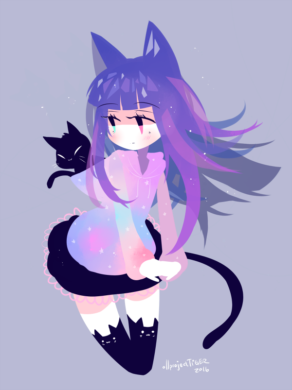 Drawing Tumblr Anime - Cute Purple Anime Cat Girls Clipart - Large Size Png  Image - PikPng